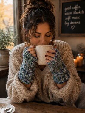 Handmade Crochet Fingerless Gloves Multicolor Cozy Wrist Warmers